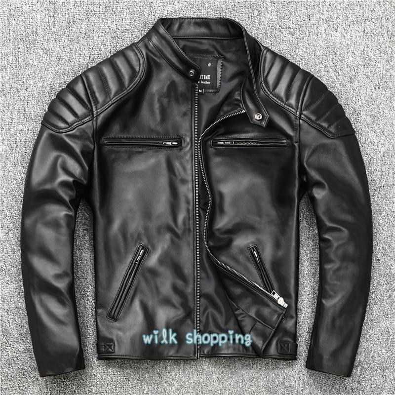 革ジャン レザー メンズ 本革 バイク ライダース 羊革 シングル ショート スリムタイプ 細身 ミリタリー レザーコート