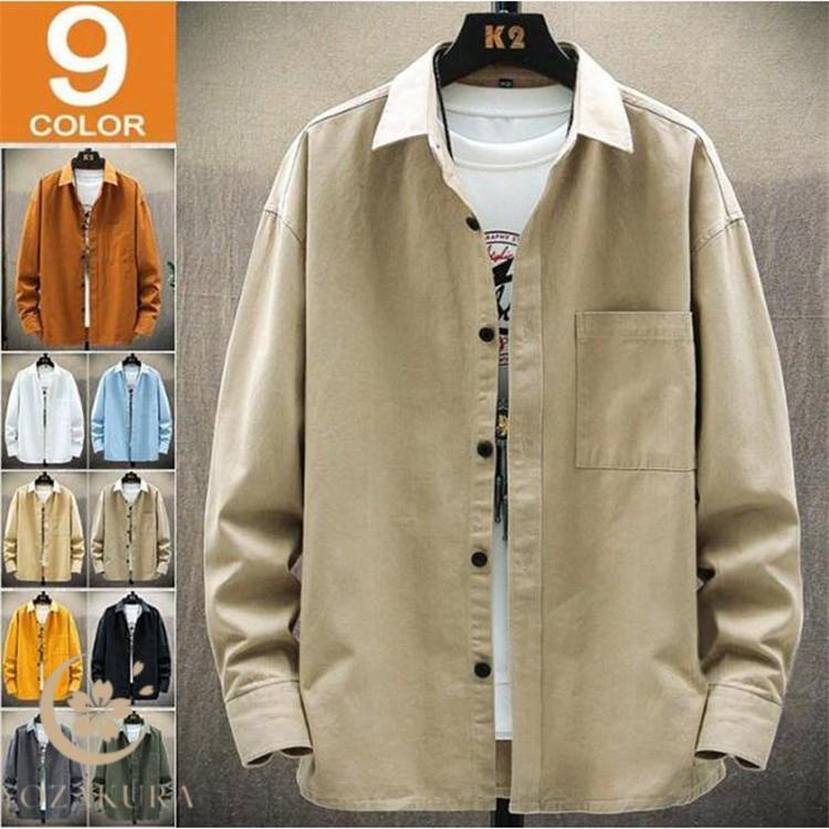 シャツ メンズ 長袖 カジュアルシャツ 開襟 ビジネス 無地 秋服 春服 トップス 通勤 長袖シャツ 30代 4..