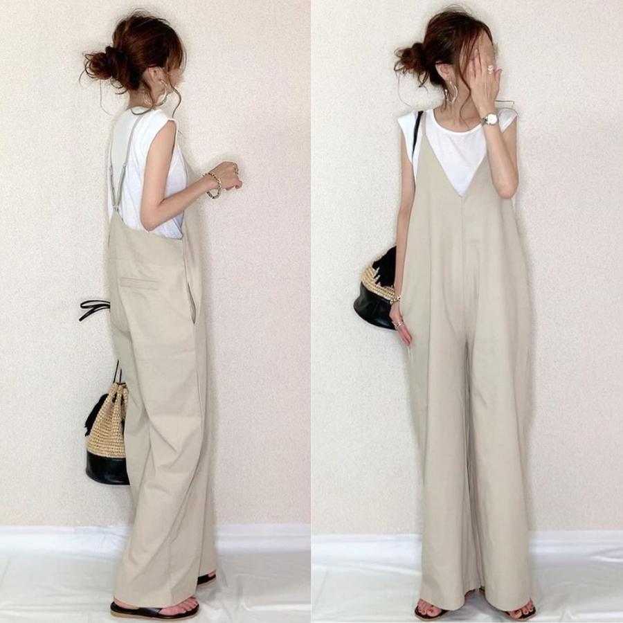 オールインワン 服 サロペット パンツ サロペレディース Vネック ワイドパンツ オ...