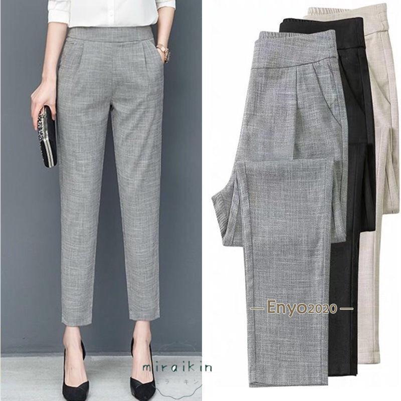 テーパードパンツ リネンパンツ レディース 夏服 ボトムス 9分丈パンツ スーツパンツ 綿麻風 バックゴム ポケット フォーマル40代 ビジネス30代50代コーデ