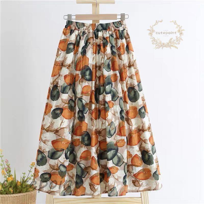 スカート ロング 春夏 Aラインスカート ドット柄 プリント フレアスカート レディース 40代 膝丈スカー..