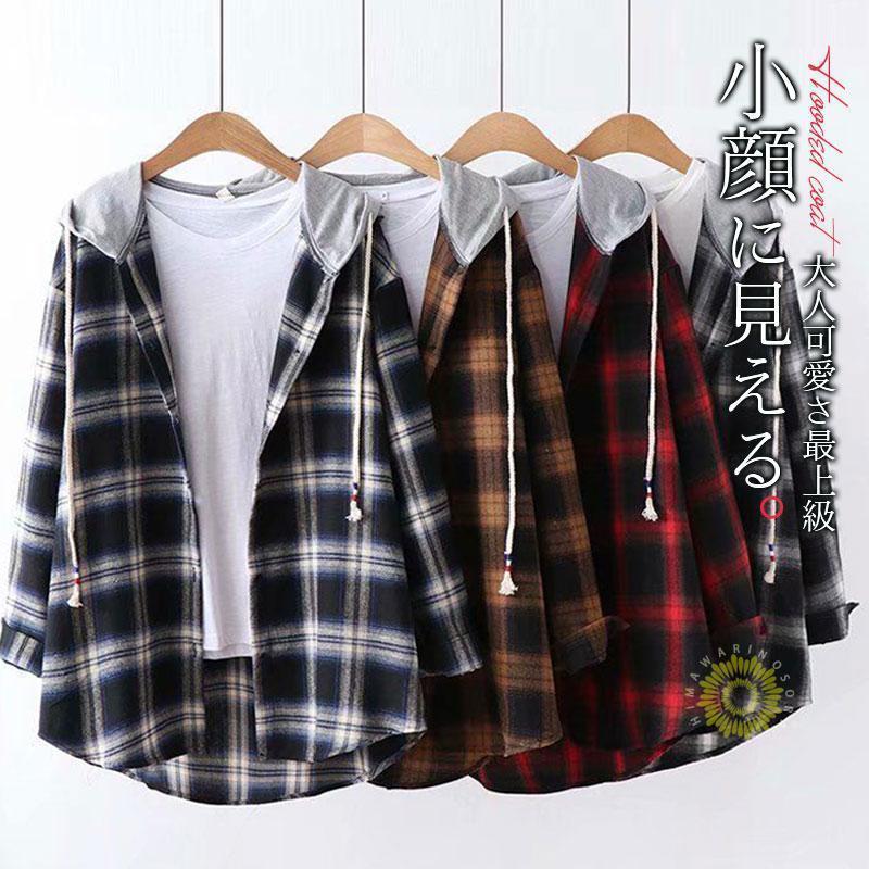 パーカー レディース フード付き チェック柄 トップス シャツ 羽織 スウェット UVカット 長袖 紫外線 冷房対策 体型カバー 春 夏 秋 おしゃれ