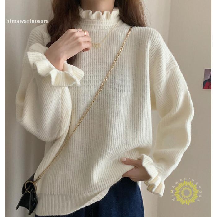 トップス ニット ニットトップス 無地 シンプル フリル スタンドカラー 長袖 ファッション レディス レディース 秋冬 新作ラッパ袖フリルニット◆サイズ◆着丈58袖丈57バスト94◆素材◆ポリエステルファッション おしゃれ お洒落 オシャレ 大人 オトナ ナチュラル服 かわいい 可愛い カワイイ 綺麗 キレイ きれい ベーシック スタンダード着回し 二の腕カバー ゆったり 上品 シック 服 洋服 カジュアル服 カジュアル ナチュラル シンプル サンポ さんぽ ルームウエア40代ファッション 50代ファッション 60代ファッション 40代 50代 60代オトナ可愛い オトナかわいい 厚手 薄手 楽 楽ちん 楽チン シンプル服個性的 北欧 女性らしい トレンド 10代 20代 30代 カラフル きれいめ