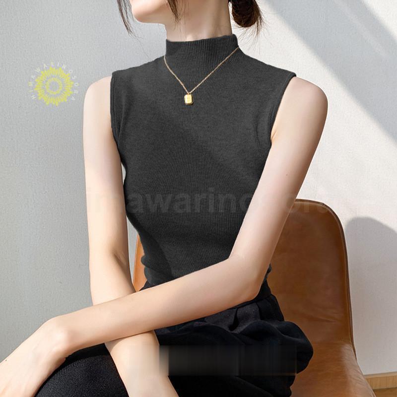 タンクトップ レディース ニット ハイネック ノースリーブ ニットタンクトップ プリーツ ニット インナー ストレッチ トップス ハイネックニット 秋冬春