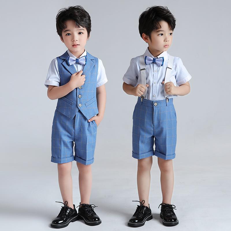 男の子 スーツ 4点セット 半袖シャツ 半ズボン ベスト セットアップ 蝶ネクタイ キッズ フォーマル 誕生日 ピアノ発表会