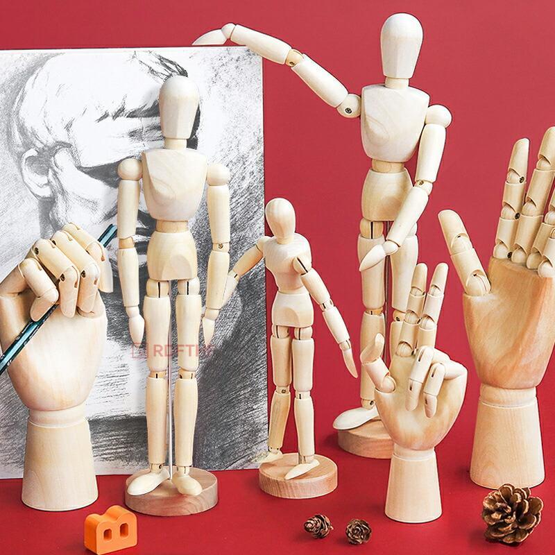 スケッチ用 木製ハンドモデル 絵画用 速写 模型 可動 スケッチ 木製 模型 スケッチ 美術用品 2点セット 漫画 キャラクター ポーズ 可動関節 オブジェ
