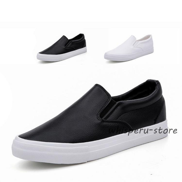 スリッポン スニーカー メンズ 靴 シューズ フェイクレザースニーカー ブラック ホワイト おしゃれ 歩..