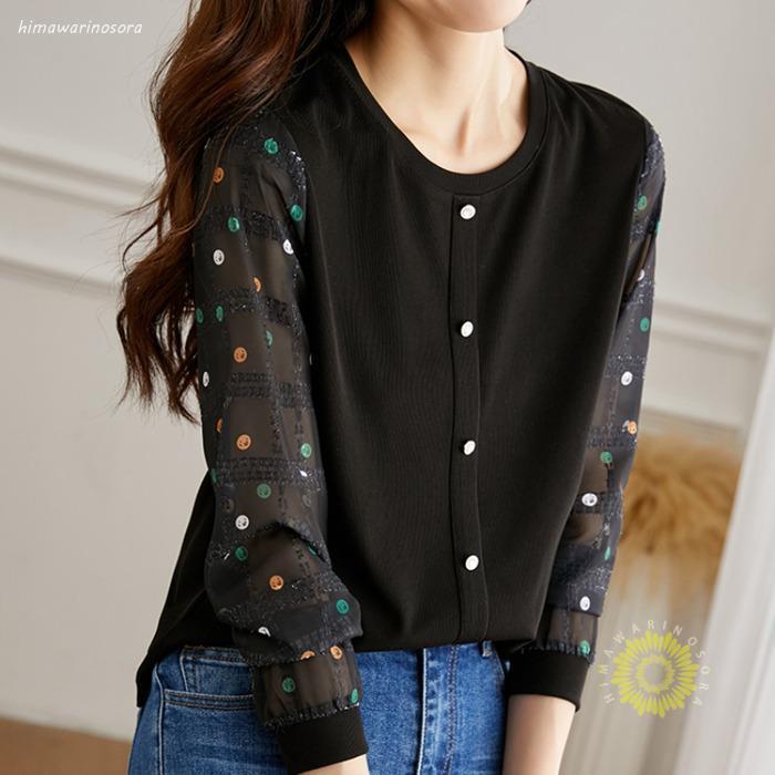 ブラウス ニットトップス 切り替え カーディガン 秋 レディース 長袖 インナー ニット ブラウス チュニック トップス 長袖ニット ニットソー 秋物 ニットソー himawarinosoraskwhxr92【カラー】 ブラック、ホワイト【...