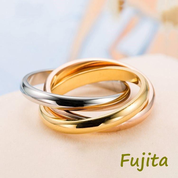 指輪 レディース ステンレス 三色リング 贅沢 シルバー ゴールド ピンクゴール 18KGP レディースアクセ..