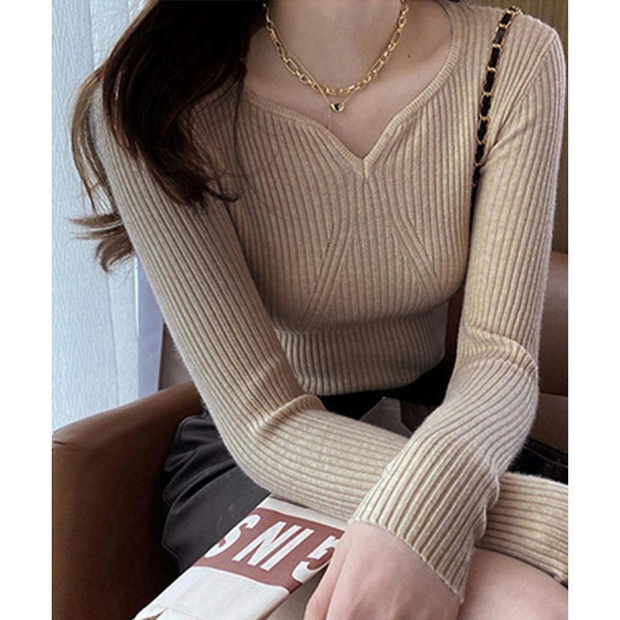 リブニットトップス レディース 大人秋服