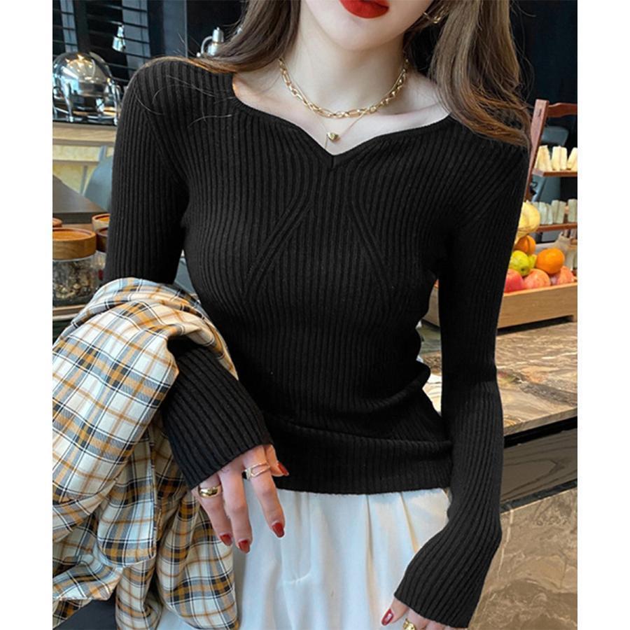 リブニットトップス レディース 大人秋服