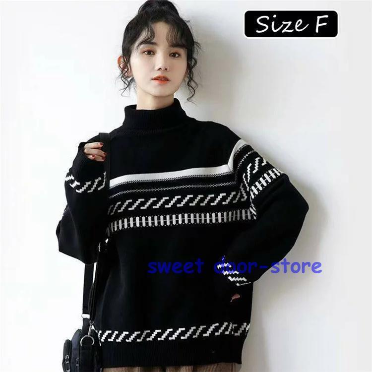 ニット セーター レディース トップス 秋 長袖 ブラック ライトニット ゆったり カジュアル ファッショ..