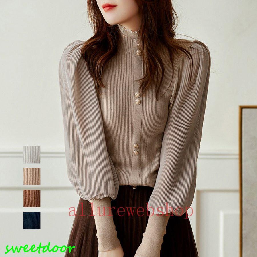 バルーン袖 リブニットトップス