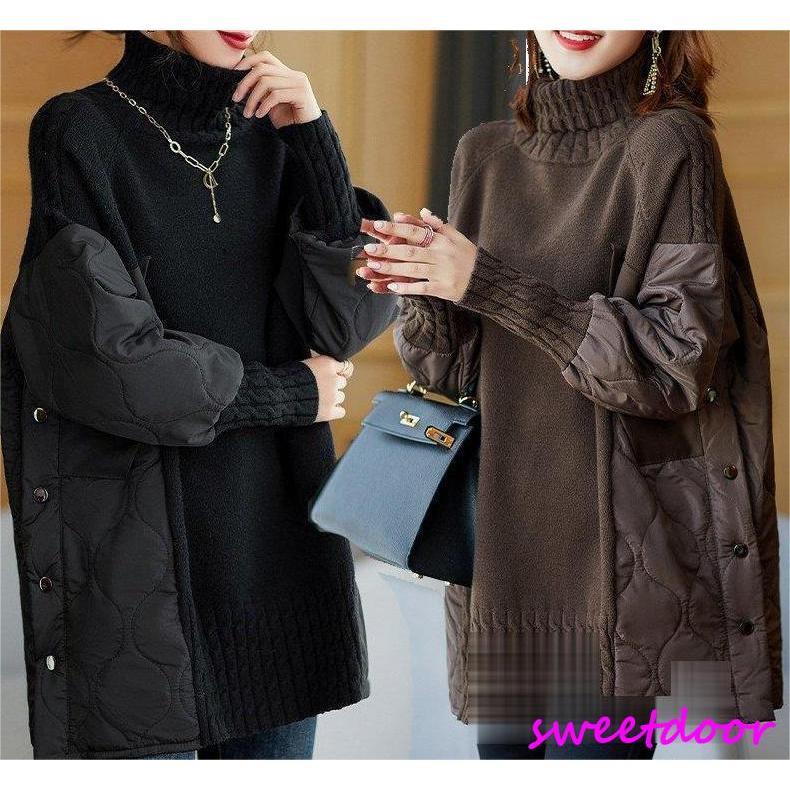 ニット セーター レディース トップス切り替え 秋 冬30代40代 長袖 ハイネック プルオーバー ニットセーター ニットソー ゆったり 上品通勤