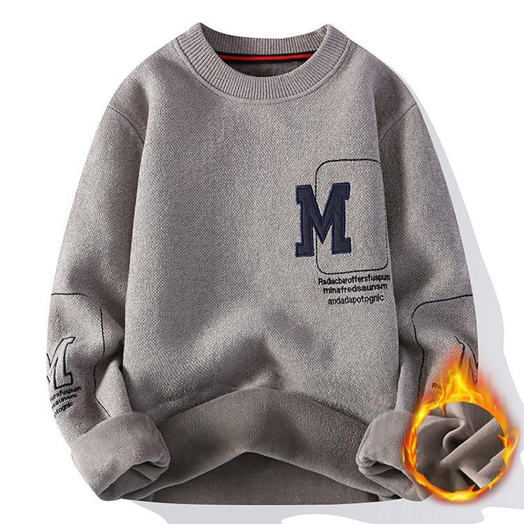 ニットセーター メンズ 長袖 セーター クルーネック ニット 裏起毛 あったか 保温 厚手 防寒 秋物