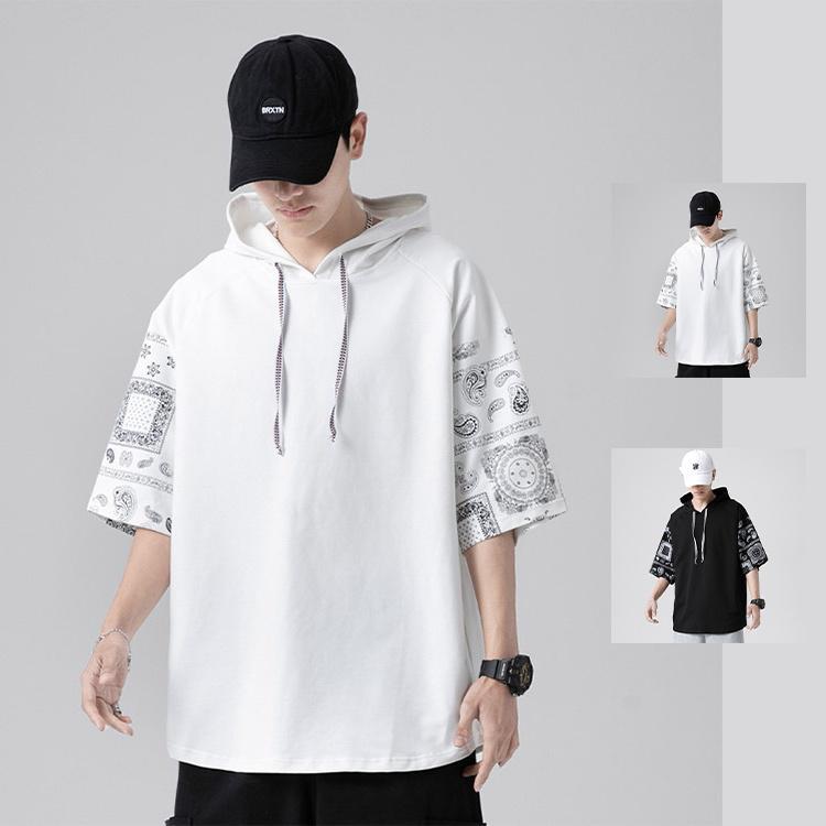 メンズ パーカー 半袖パーカー ファッション プルオーバー フード付き 涼しい スポーツ 夏 父の日(4)