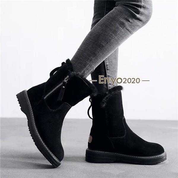 ショートブーツ レディース スエード ムートンブーツ 軽い 軽量 防寒 雪 靴 冬 ファー ボア 快適 履き心地 歩きやすい 防寒対策