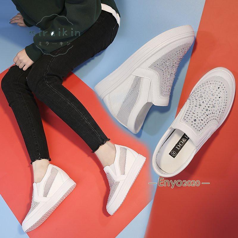 スリッポン レディース 紐なし インソール 夏 透かし彫り スリッポンスニーカー 厚底スリッポン ローカットスニーカーレディース ウェッジソール アジアンストア