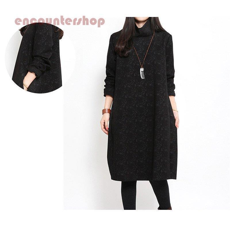 ワンピース チュニック レディース 花柄 40代 ロング 体型カバー 膝丈 ハイネック 長袖 ミニ ひざたけ ゆったり 大きいサイズ 50代 通学 赤 黒 3