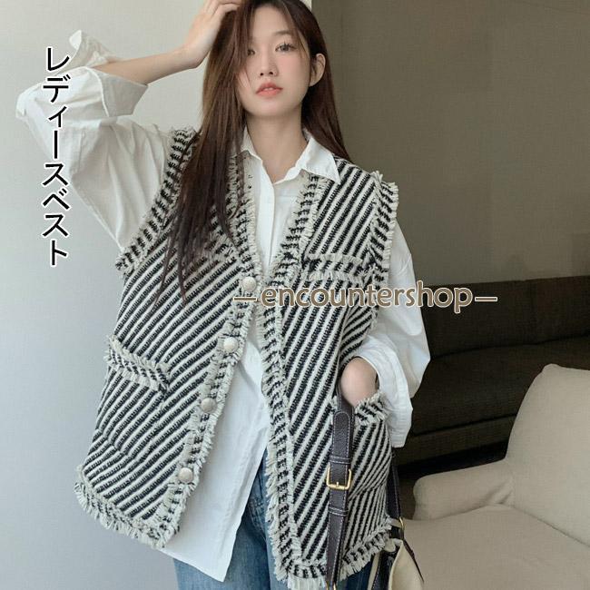 Rakuten - ベスト レディース アウター トップス レディースベスト レイヤード 重ね着 フェミニン 前開き かわいい おしゃれ ノースリーブ Vネック ポケット付き