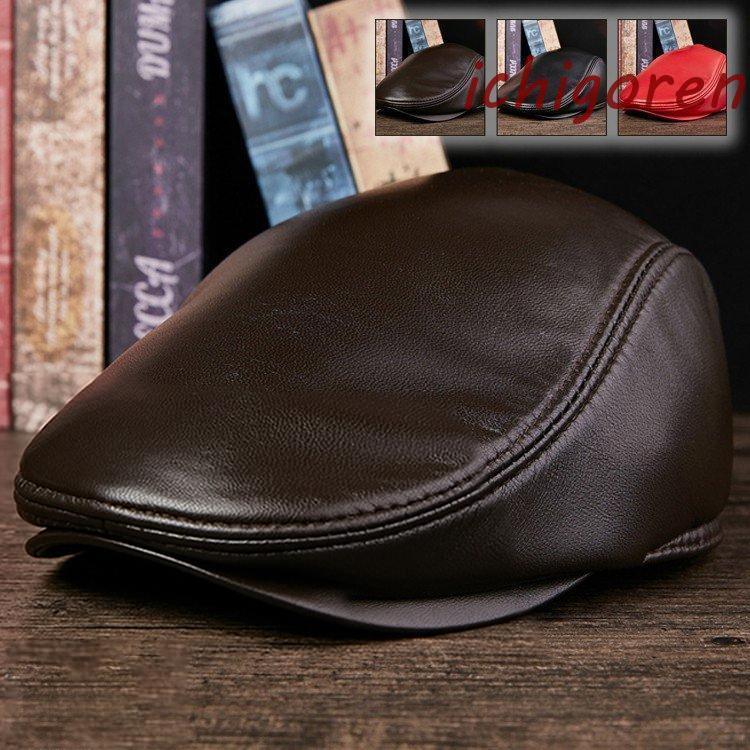 春秋冬 本革 ハンチング帽 帽子 メンズ レザー帽子 メンズキャップ 防寒 暖かい 春秋冬 ゴルフ アウト..