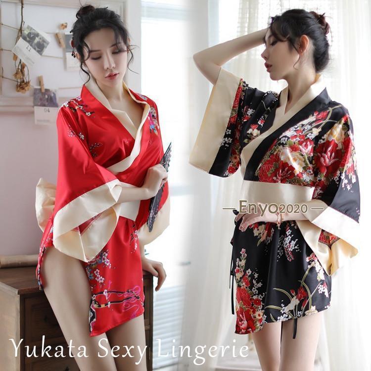 ベビードール ランジェリー 浴衣風 和服 ガウン 下着 大きいリボン スリップ Tバック アニメ コスプレ セット 得トク