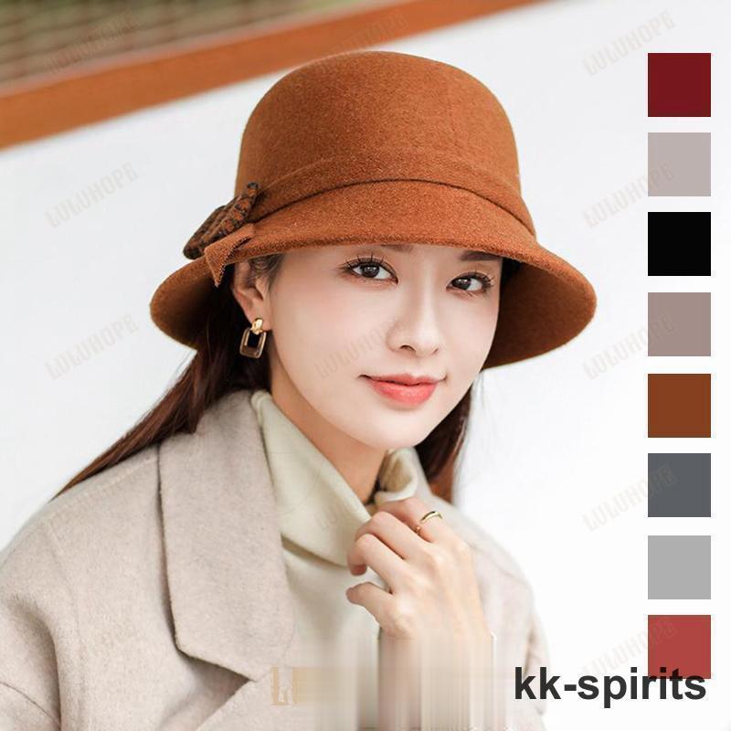 2023秋冬レトロ 帽子 レディース 柔らかい保温バケット文芸百合優雅バケット蝶ネクタイ文芸
