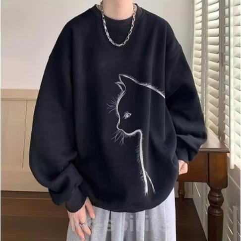 Tops - 父の日　猫Tシャツ メンズ ワッフル生地 トレーナー 長袖Tシャツ 長袖 クルーネック トップス ロゴ カジュアル おしゃれ 春 秋 通学