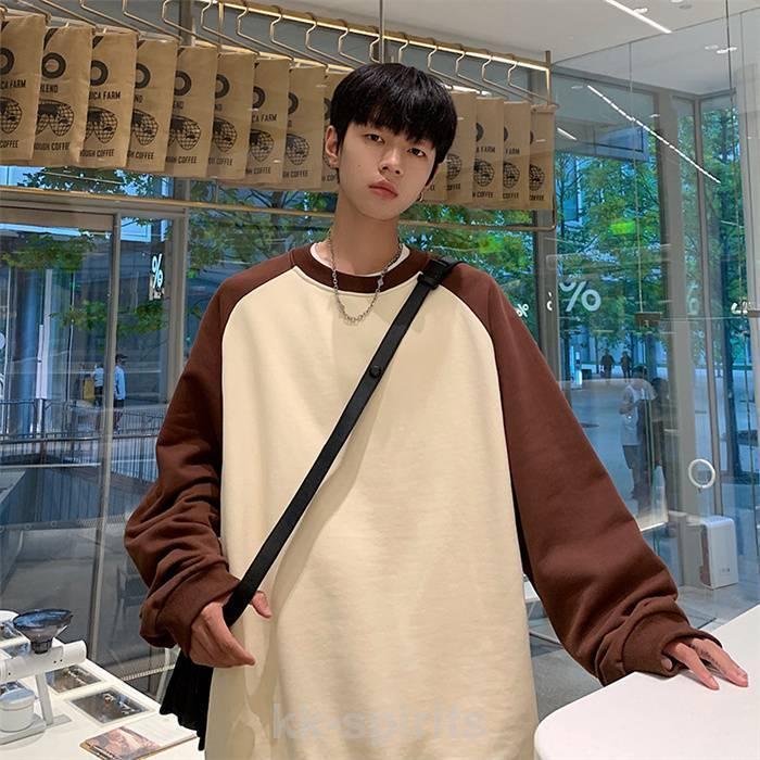 スウェット トレーナー メンズ 重ね着風 トップス クルーネック ゆったり 配色 無地 カジュアル プルオーバー おしゃれ 切り替え かっこいい 通勤 通学 部屋着 運動着 ファッション 春 秋【カラー】ホワイト、ベージュ、グレー、ブラック【サイズ】L、XL、2XL、3XL【素　材】ポリエステル