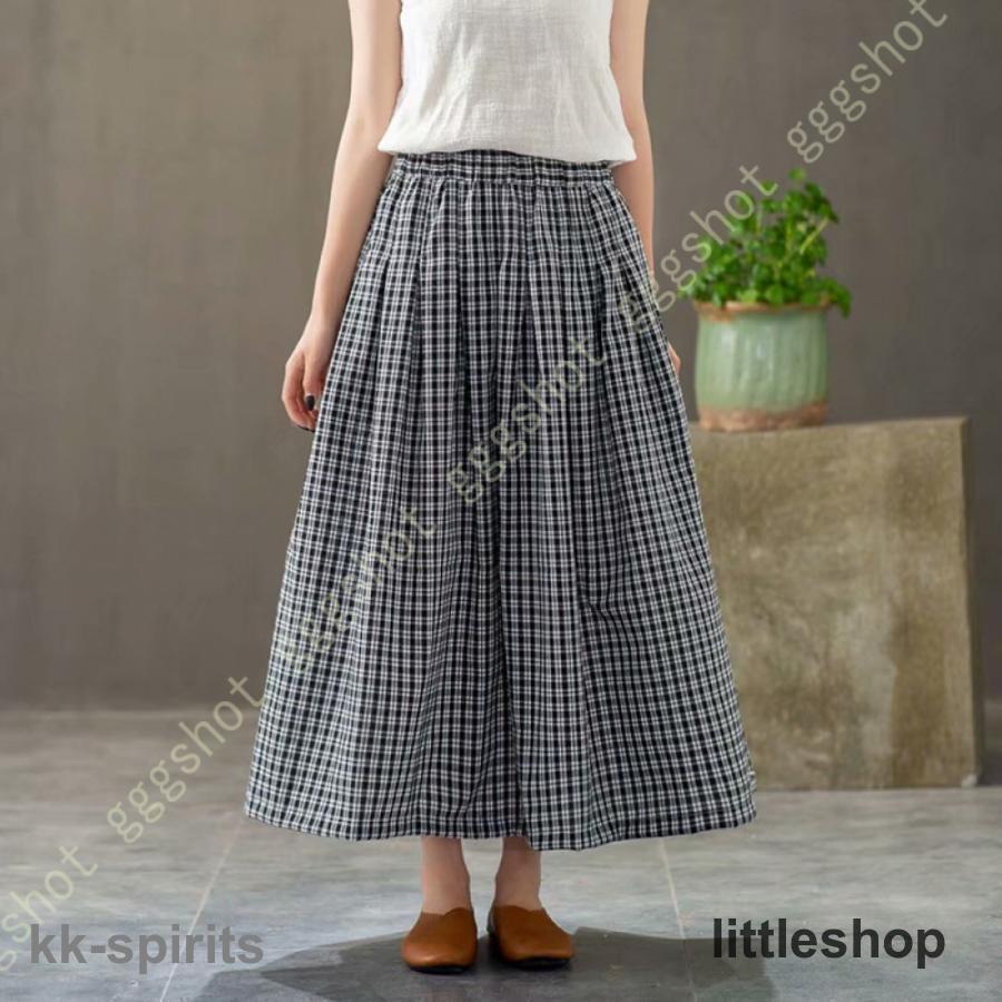 チェック柄ロングスカート フレアスカート Aライン チェック柄 ミモレ丈 春スカート 夏スカート 上品 ..