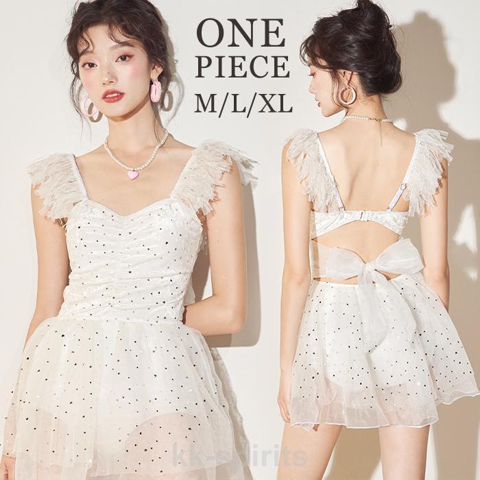 水着 夏 レディース ワンピース 春 体型カバー ショーツ一体型ワンピース 20代 30代 おしゃれ ハート柄 スパンコール 洋服みたいな水着