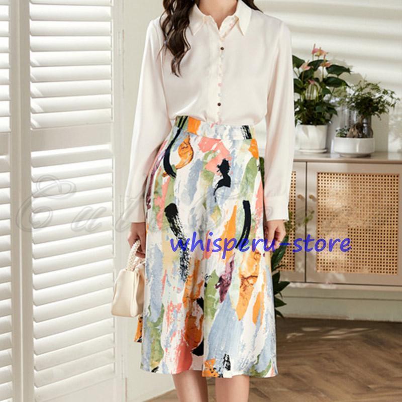 スカート 膝丈 花柄 春 プリント 夏 レディース Aライン カジュアル 着回し 立体 透け感 薄手 きれいめ ふんわり ゆったり おしゃれ