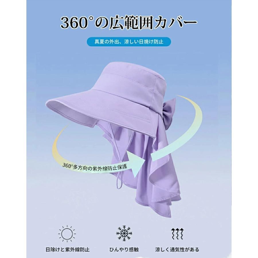 ニャンワークショップのUVカット 帽子 レディース 帽子 日よけ帽子 リボン付き シェードハット 日除けハット つば広ハット あご紐 調節可能 紫外線対策 通気 撥水加工 ウォーキング｜アングル2