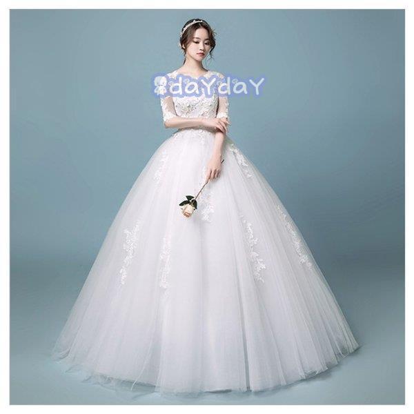 ウェディングドレス 結婚式 二次会 ホワイト 花嫁 ウェディング プリンセスドレス 白ドレス ロングドレス 披露宴 　 編み上げ