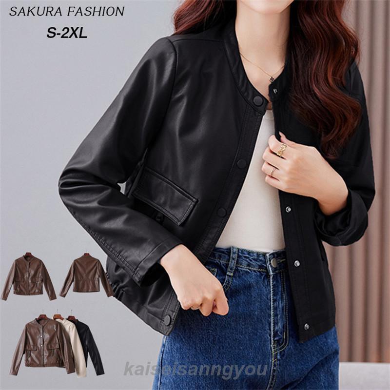 ジャケット レディース レザージャケット ライダース フェイクレザー ノーカラー 大人 秋服 アウター ジャケット フード 大きいサイズ 革ジ