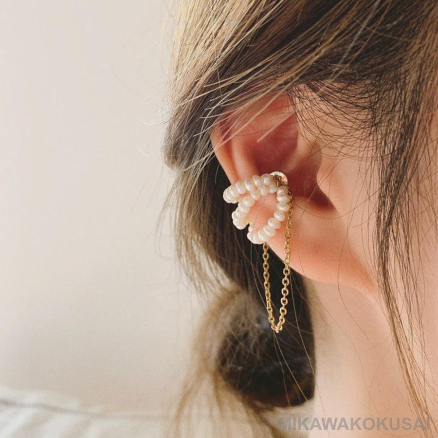 イヤーカフ チェーン レディース 片耳用 イヤリング キャッチ フェイクパール アクセサリー 韓国ファッ..