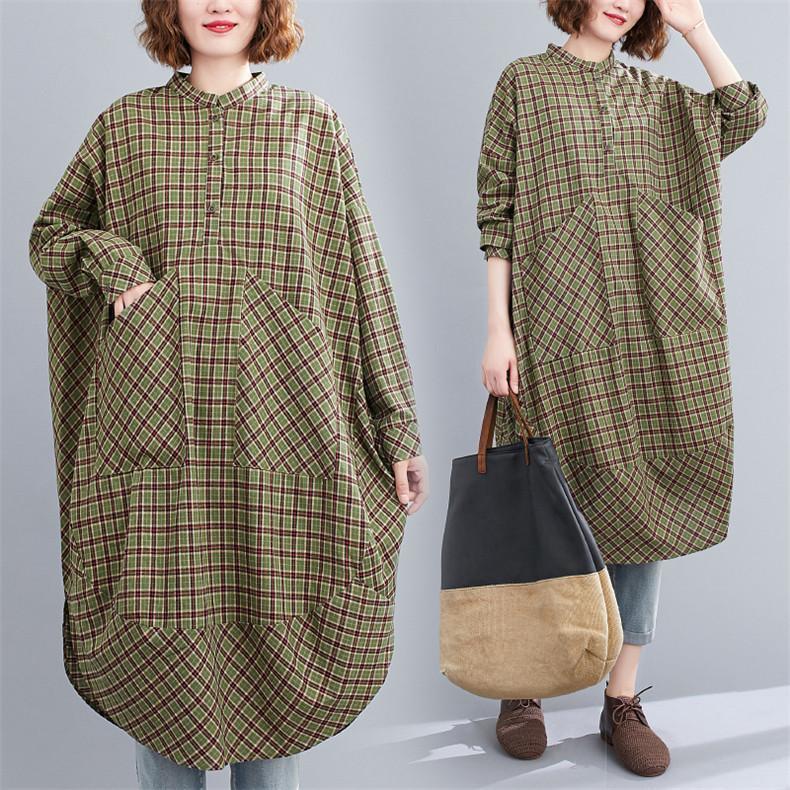 Dresses - シャツワンピース ロングワンピ レディース 長袖 フレア Aライン ゆったり 大人女子向け オシャレ きれいめ 体型カバー 綿麻 秋の季節大活躍
