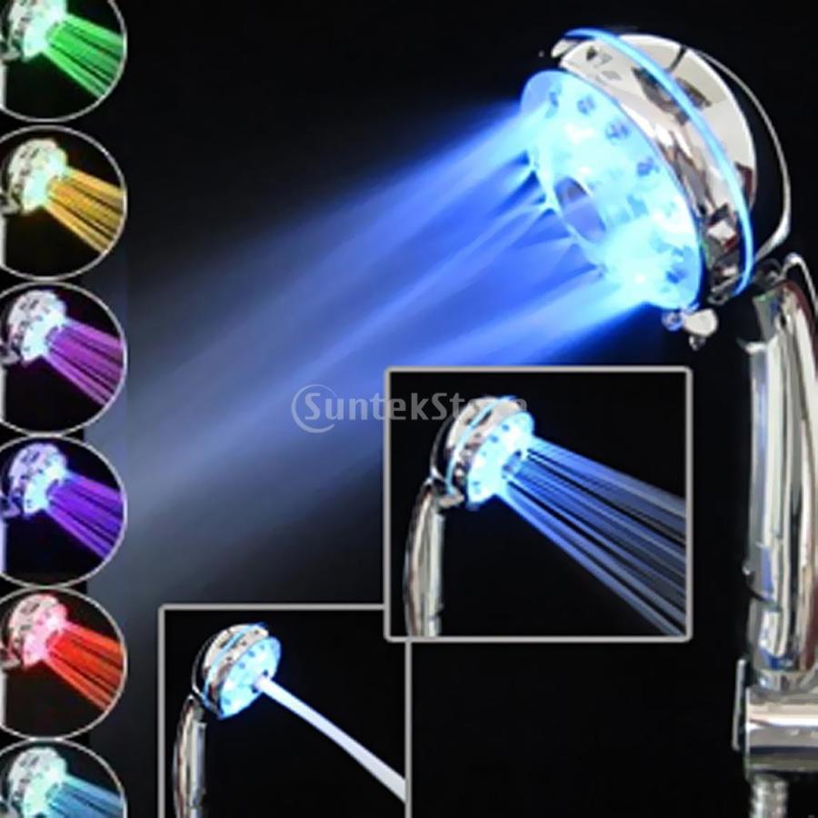 ノーブランド品 お風呂 浴室 LEDライトの光 シャワーヘッド 温度制御 シャワーパイプ 直接接続 使いやすい 2サイズ3色選べ - 22cm 7色