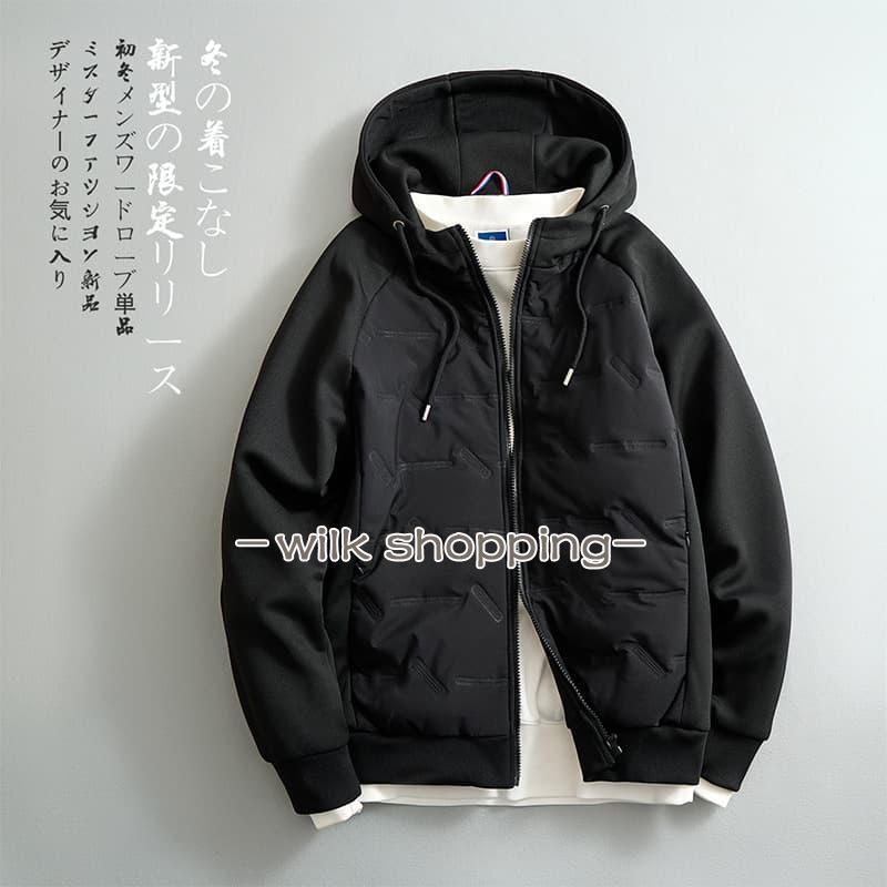 キルティングジャケット メンズ パーカー フード付き グラフェン発熱 中綿ジャケット 防風.防水.保温.快適 秋冬防寒 暖かい 3