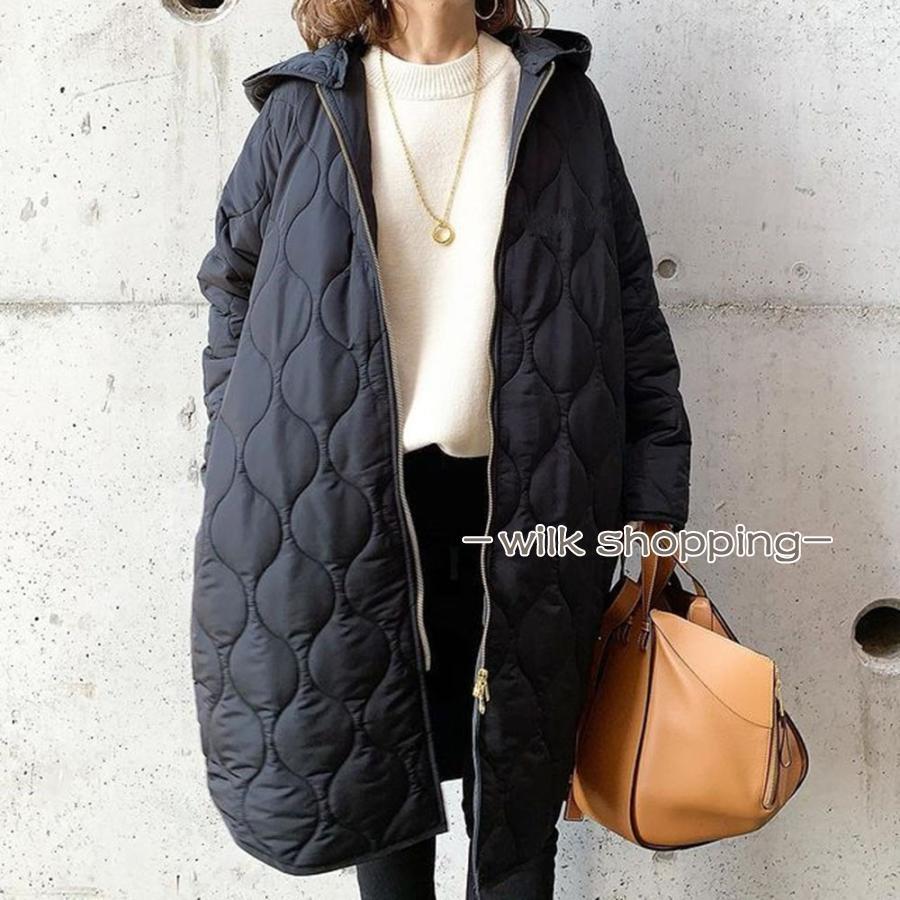 キルティングコート 中綿コート レディース 冬服 ジャケット フード付き ジップアップ 長袖 アウター