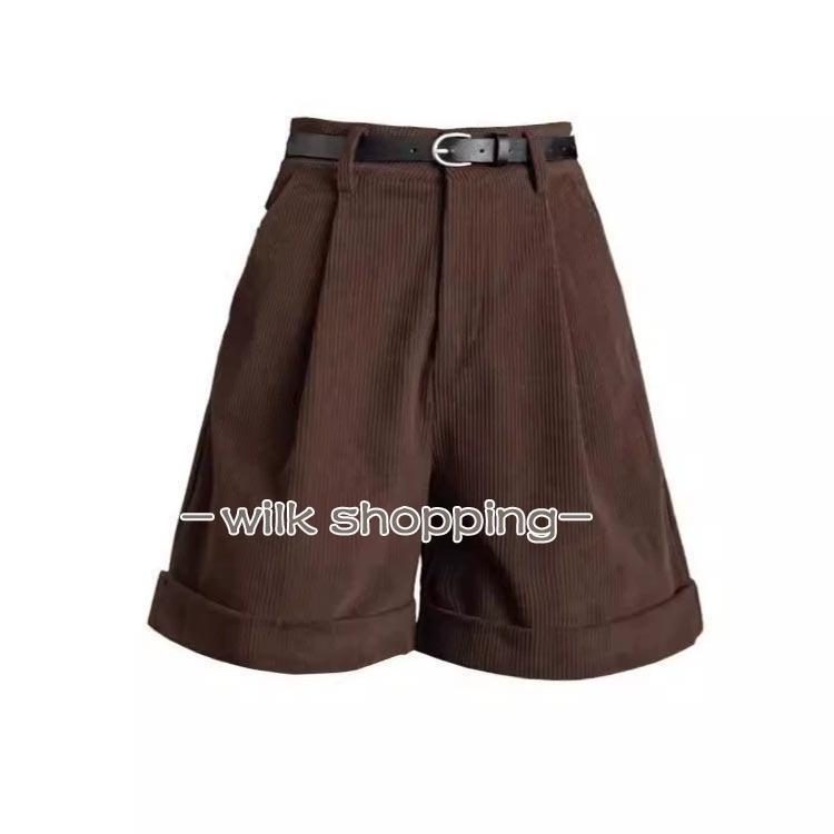 ショートパンツ レディース 冬 きれいめ 黒 ブラック ブラウン 秋冬 ハイウエスト ...