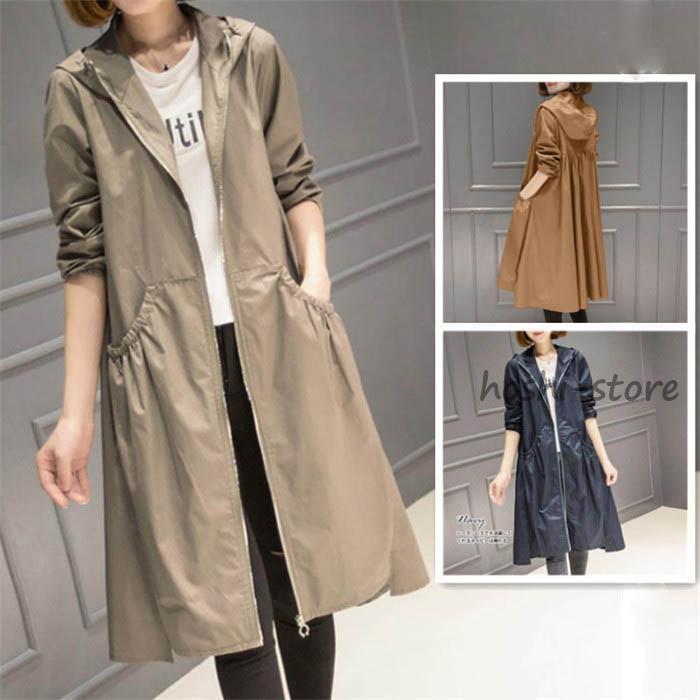 トレンチコート レディース 春 スプリングコート 長袖 フード付き ライトアウター ジャケット コート 大きいサイズ 通勤 OL オフィス