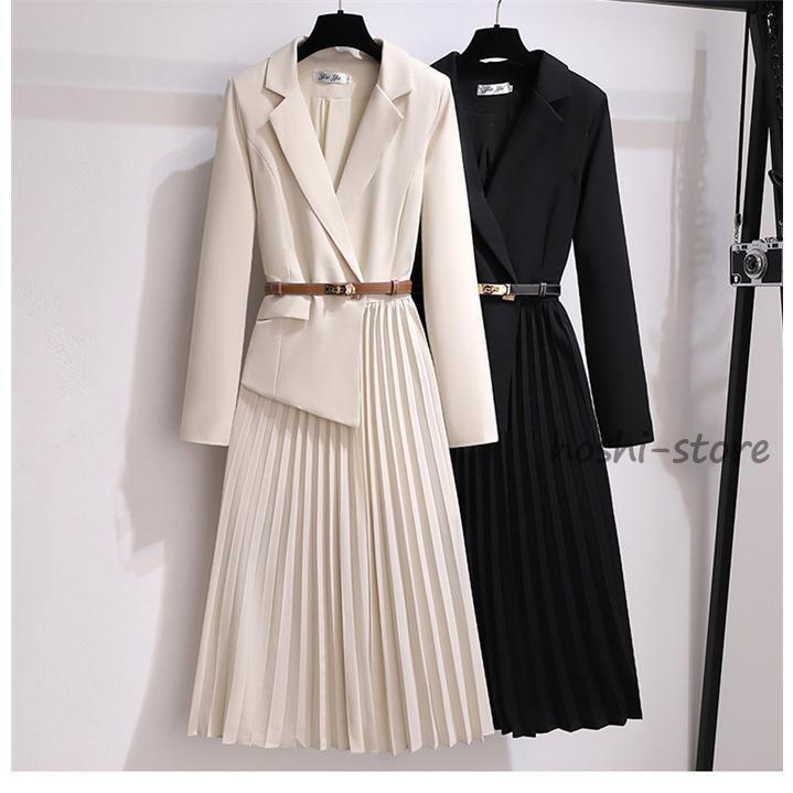 スプリングコート トレンチコート ロングコート スーツワンピース ベルト付き 春秋 大きいサイズ アウター 通勤 入学式 卒業式 フォマル 着痩せ