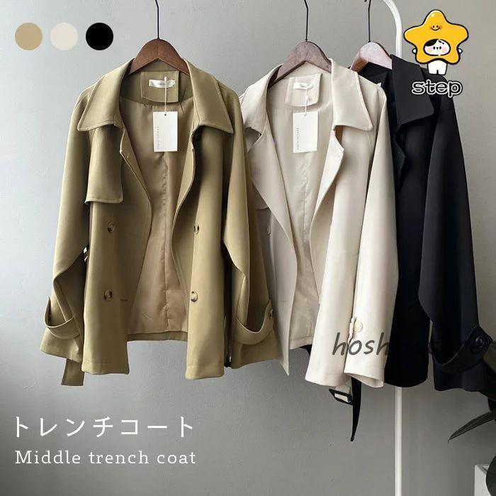 スプリングコート トレンチコート ショート丈 レディース 春 夏 ショートコート 春コート 秋 アウター トレンチ 長袖 ショート丈 ミドルコート 体型カバー ミデ