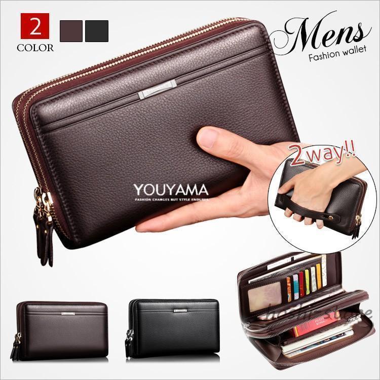 Rakuten - 長財布 メンズ サイフ 大容量 多機能 ラウンドファスナー PU レザー ビジネス ロングウォレット 新作 クラッチバッグ