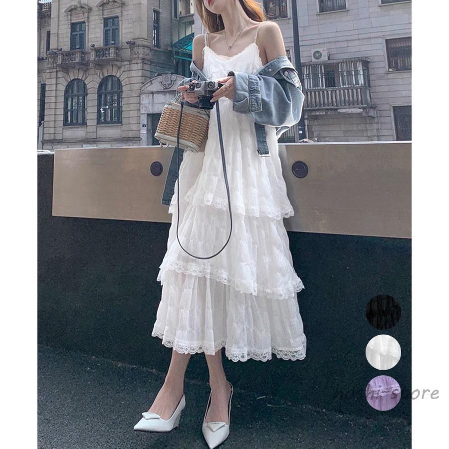 ティアードキャミワンピース レースワンピ