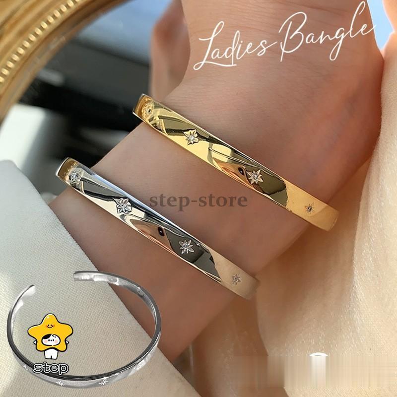 バングル ブレスレット レディース アクセサリー 女性 メタル シルバーカラー ゴールドカラー ラインストーン C型 シンプル おしゃれ