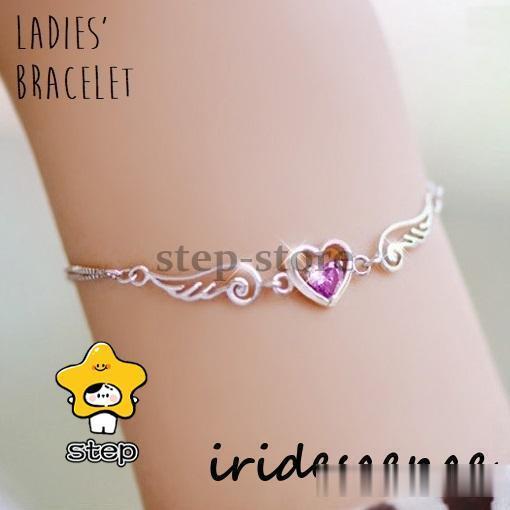 ブレスレット 腕輪 レディース 女性 アクセサリー ラインストーン ハート チャーム 羽根 翼 ジュエリー チェーン サイズ調節可 ファッション小物
