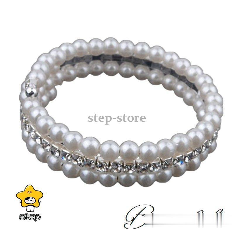 ブレスレット レディース 女性用 アクセサリー バングル フェイクパール ラインストーン 重ね付け風 レイヤード風 エレガント おしゃれ