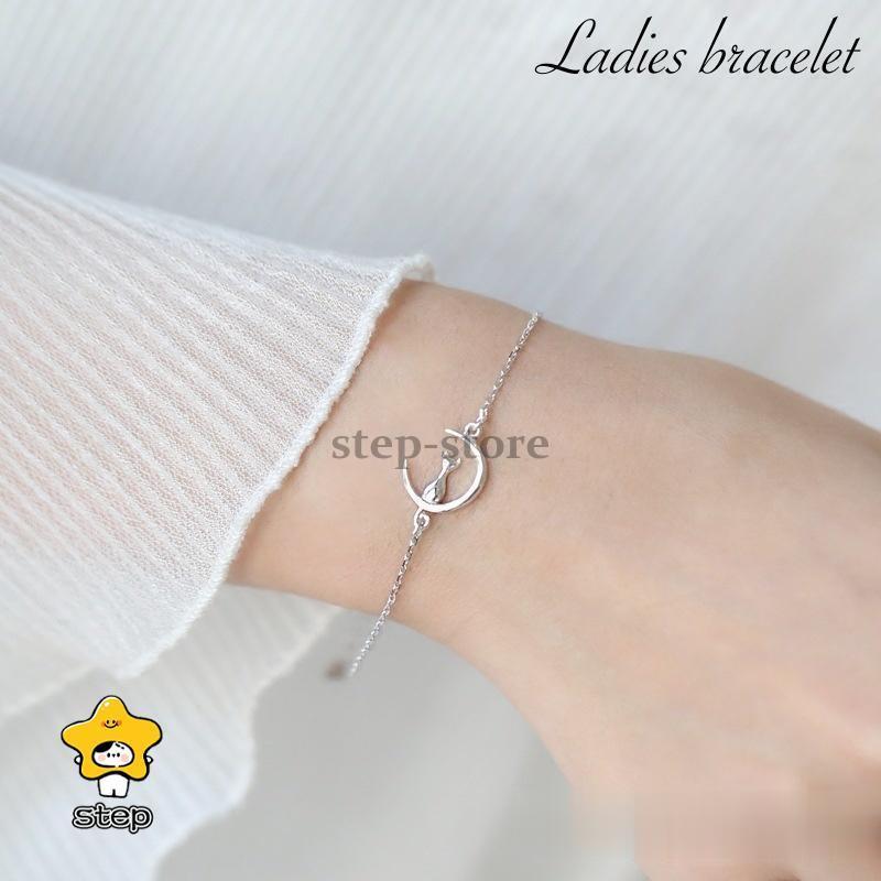 ブレスレット 腕輪 レディース 女性 アクセサリー ファッション雑貨 小物 チェーン 三日月 ムーン 猫 ネコ キャット 動物 アニマル シルバーカラ